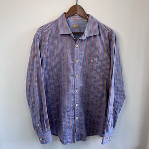 Men's Large Tommy‎ Bahama Jeans Long Sleeve Shirt Cotton Red Blue Stripe